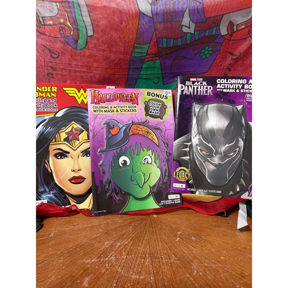 Bendon Coloring Activity Book Set Black Panther Wonder Woman Halloween 3 Pack